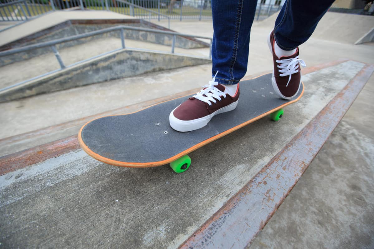 skateboarder with brown shoes