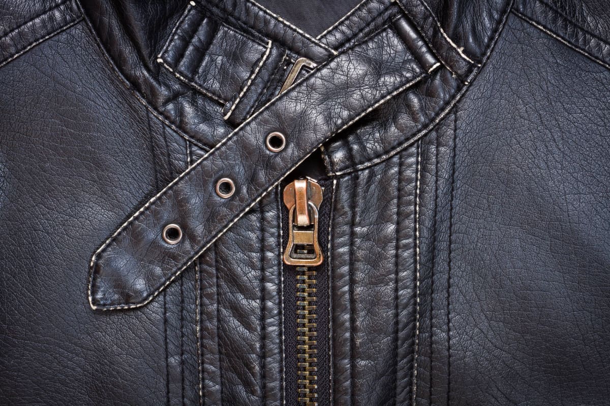 Close up of a black leather jacket