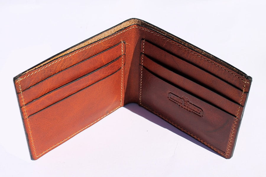 Main Street Forge Leather Bifold Wallet (Tobacco snakebite brown) - from above