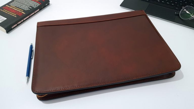 leather portfolio on table