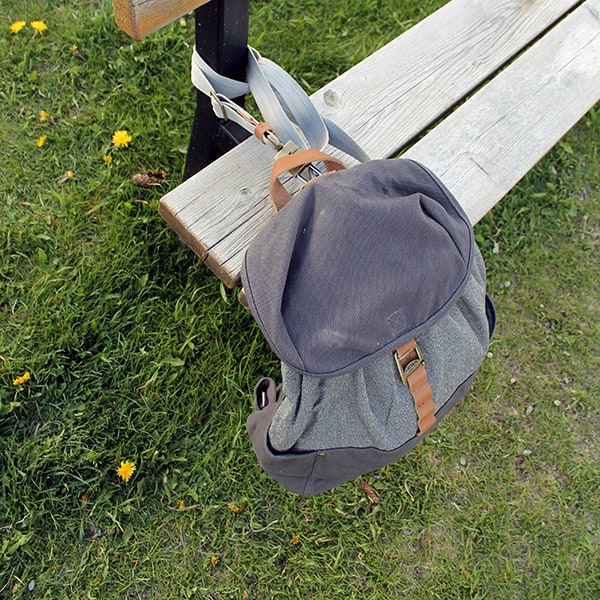 Loctote Cinch Pack - locked on a bench