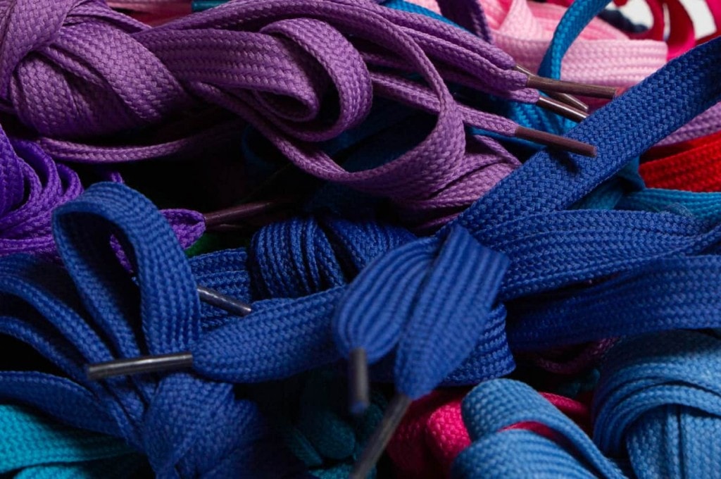 close up of blue and purple laces