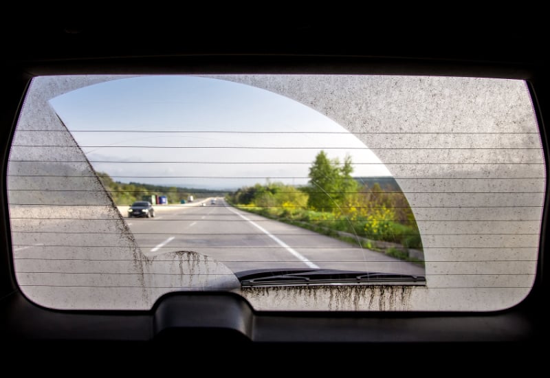 dirty car window from inside