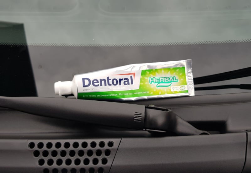 toothpaste on windshield