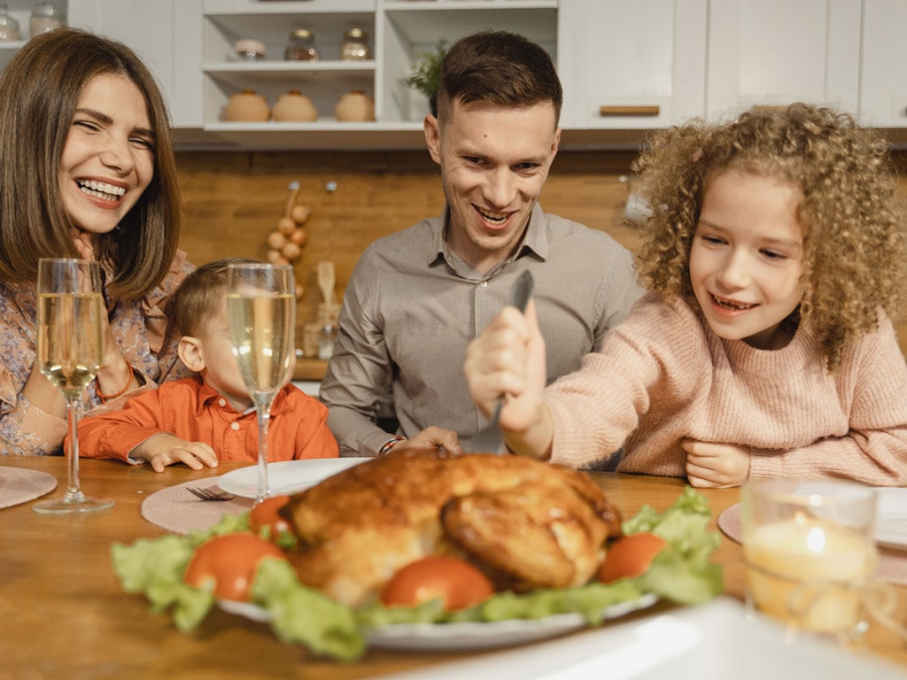 Family eating dinner at home
