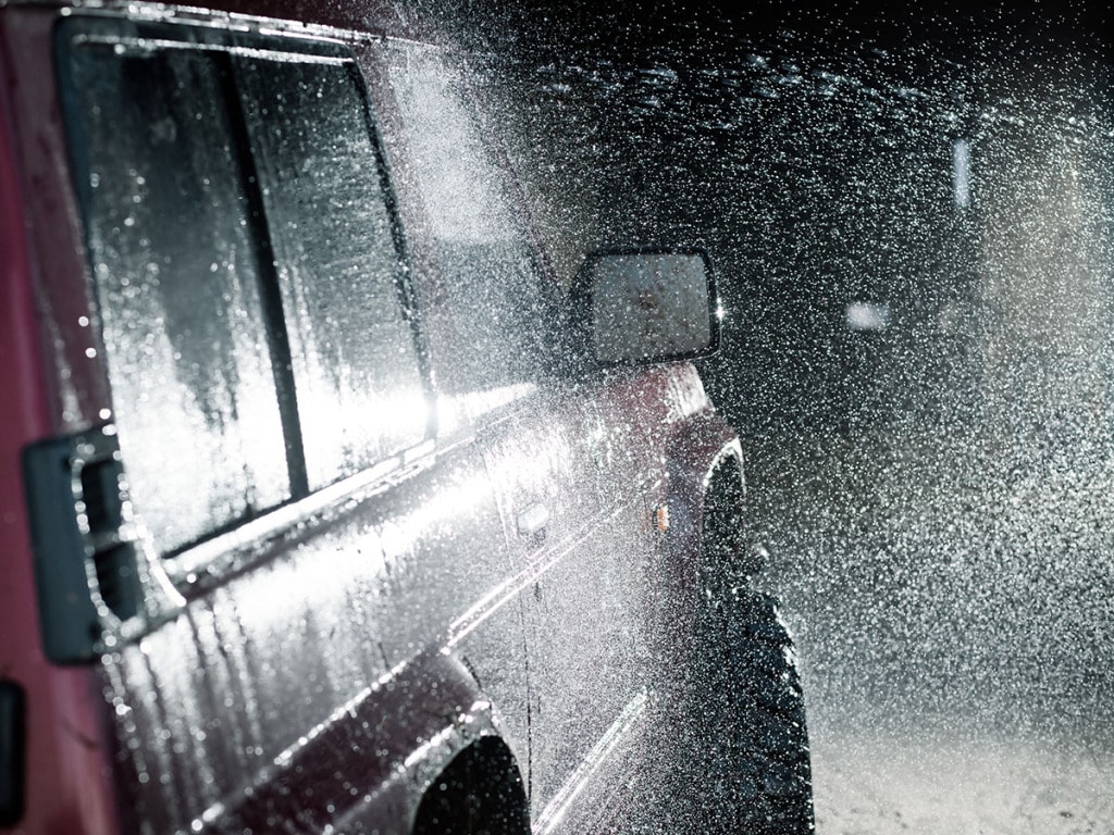 Water spraying on car
