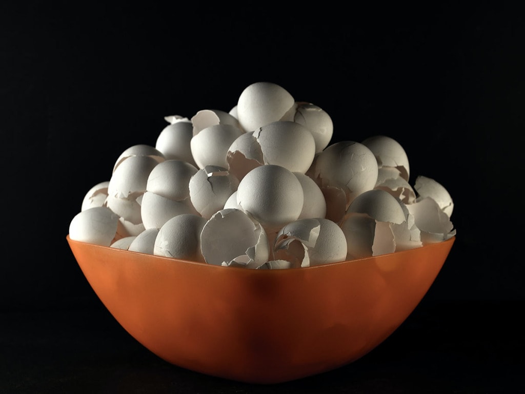 Egg shells in a bowl