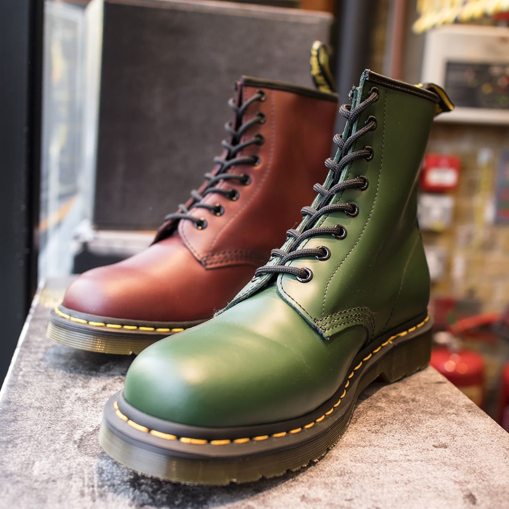 Red and green Doc Martens