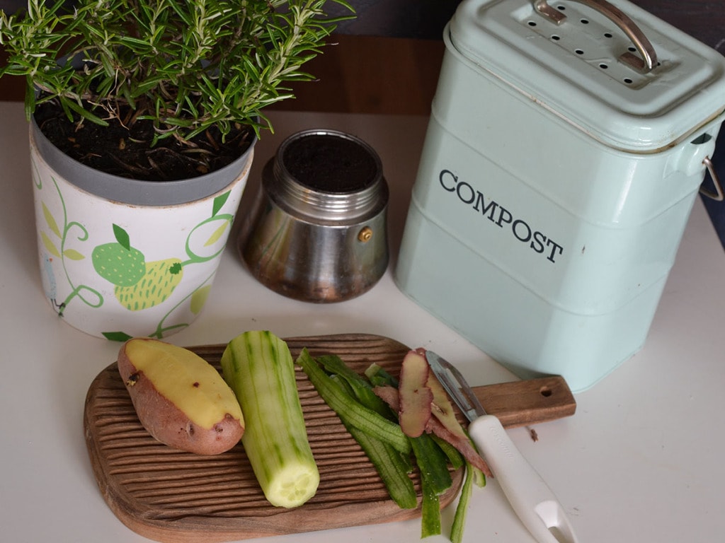 Vegetable peels and compost tin