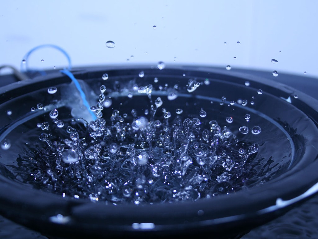 Water splashing off speaker