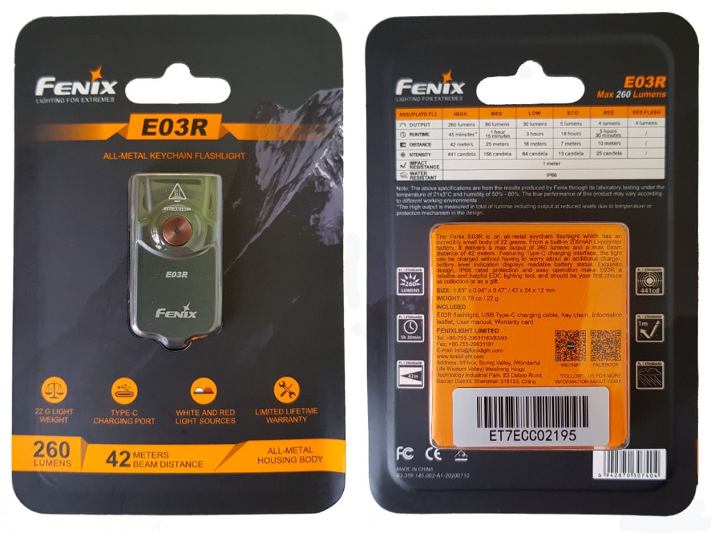 fenix e03r packaging