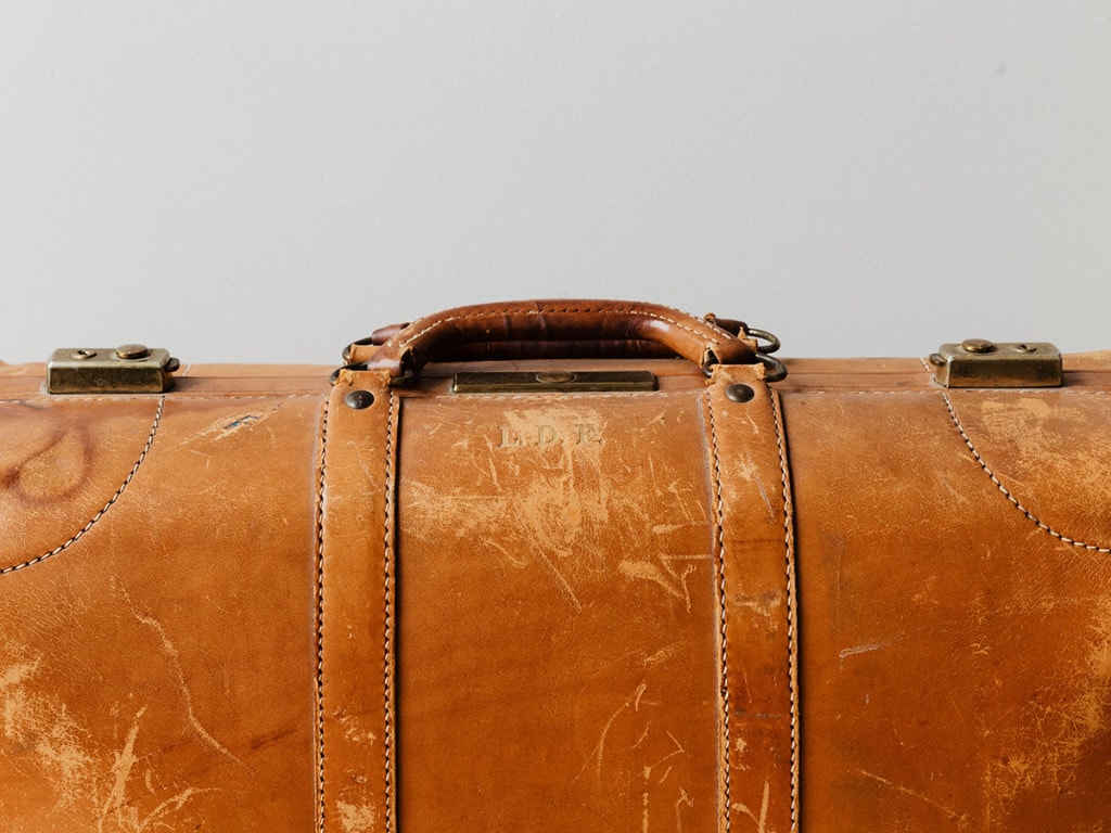 Vintage leather suitcase handle
