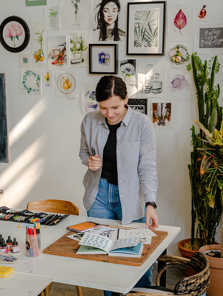 Woman wearing jeans in office